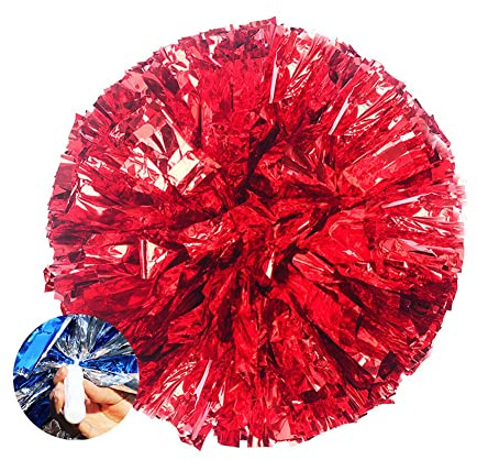 SHTGOI 2 pompon da cheerleading pom poms con manico cheerleader, fiori a mano, per eventi sportivi, giochi a palla, balli, feste di carnevale, colore rosso 1#