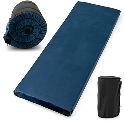 COSTWAY Memory-Schaum Camping Matratze, aufrollbare Campingmatte mit wasserdichter Beschichtung, Rutschfester Unterseite & Tragetasche, Bodenmatratze, Schlafmatte, Schlafmatratze (Blau)