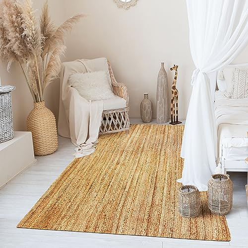 Thedecofactory Tapis en Jute tressé Main Motif Lignes Naturel 120x170