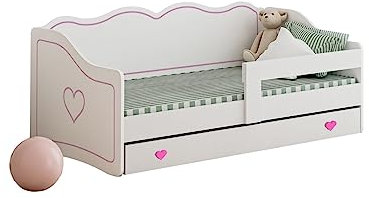 Happy Babies ROYAL Kinderbett 160 x 80 mit Rausfallschutz und Schubladen Bett für Kinderzimmer mit Matratze 80x160 Kinder-Bett für Mädchen & Jungen