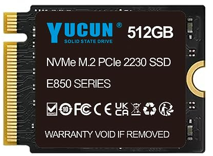 YUCUN 512GB NVMe SSD 2230 M.2 PCIe Solid State Drive Compatible with Steam Deck, Surface Pro,Tablets