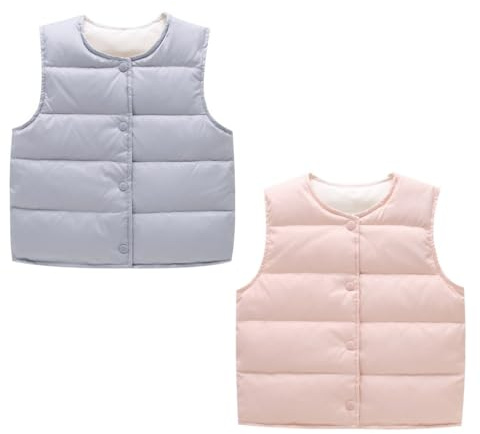 ACMEDE 2 Pezzi Gilet Invernale per Bebè Bambini Ragazzi Gilet Imbottito Primavera Autunno Inverno Giacca Senza Maniche Bambine Ragazze Gilet in Piuma Trapuntato Caldo Casual Capispalla Cappotto