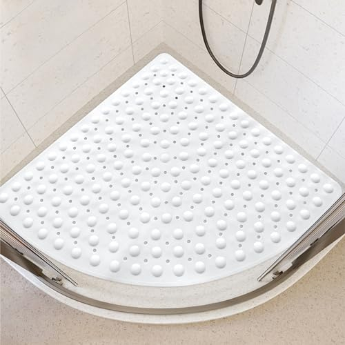 Lurowo Alfombrilla de ducha antideslizante, alfombrilla de ducha de esquina 70 x 70 cm, alfombrilla de ducha triangular con ventosas para ducha esquinera, alfombrilla triangular antideslizante para