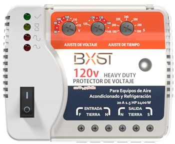 BXST Surge Protector, 20A Voltage Regulator, Wiring Heavy Duty Power Surge Protector Outlet for Refrigerator, TV, Computer and Home Appliance, Adjustable, LED Display Screen, 120V, 2400W, 140J