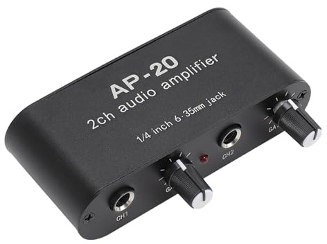 Sound Amplifier, 2 Channel Stereo Sound Preamplifier with 6.35mm Input and Output Jacks, for Sound Instruments Microphones Preamplifiers