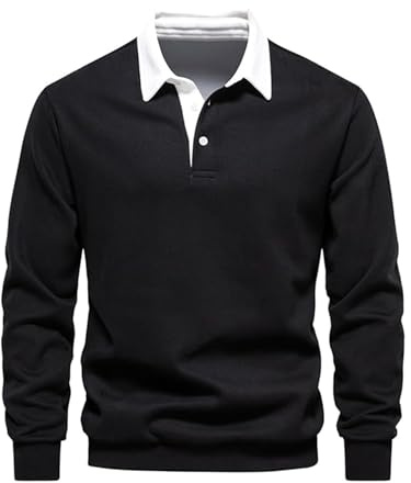 Btmpmcs Herren Sweatshirt Poloshirt Leichtes Langarmshirt Atmungsaktiv Casual Baumwolle T-Shirts Autumn Winter Klassisch Fit Mode T Hemden Rugby Hemden mit 3-Knopfleiste