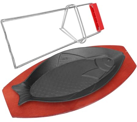 LIFKOME Plaque De Cuisson Fonte Forme De Poisson Antiadhésive Pour Grillades Et Barbecue Accessoire De Cuisine Pour Viande Et Poisson Avec Pince De Service