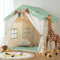 2 in 1 Tenda per Bambini besrey, Tenda Casetta da Gioco con 2 Porte e 4 Finestre, Tenda da Gioco per Bambini Interni ed Esterni con Tappetino Imbottito, bandierine (Verde)