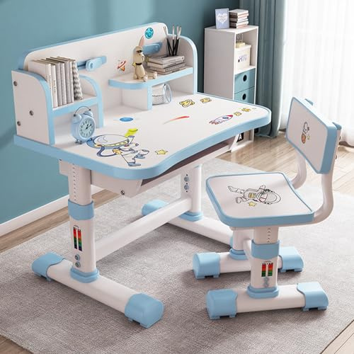 Set da scrivania e sedia per bambini, tavolo da studio regolabile in altezza con scrivania estraibile, supporto per libri, libreria, cassetto, per scrivere, leggere, disegnare, studio, tavolo e sedia