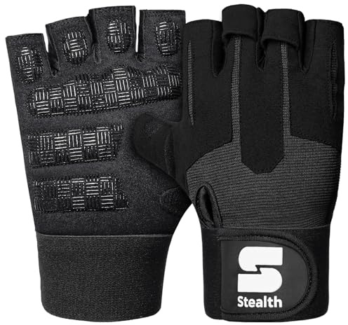 Stealth Sports Gewichtheben-Trainingshandschuhe für Herren und Damen, rutschfest, mit Gel gepolsterter Griff, vollständiger Handflächenschutz für, Fitnessstudio, Training, Fitness, R7 (Schwarz, M)