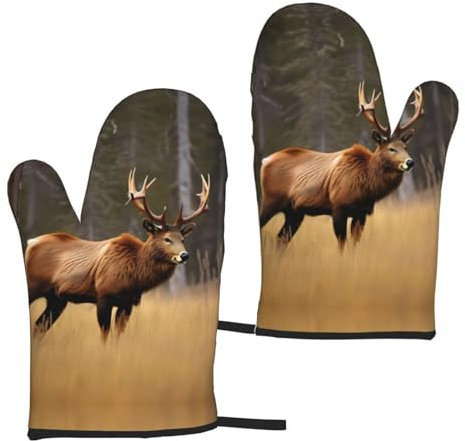 DJnni Wildlife Deer Bear Elk Silicone Insulated Oven Mitts (One Pair),Oven Glove High Heat Resistant,for Cooking Barbecue