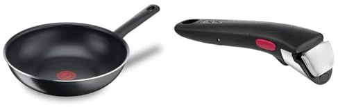Tefal Day By Day On Poêle Wok 28 cm, Non induction, Revêtement antiadhésif, Fonction Thermo-Signal & Ingenio Poignée amovible noire, Empilable, Verrouillage sécurité 3 points