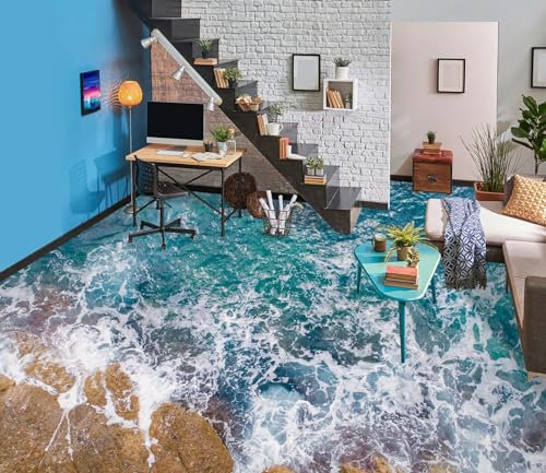 Benutzerdefinierte Boden Wasserdichte Stereo-Aufkleber 3D Blauer Ozean, 350 * 245cm 3D-Bodenfliesen Aufkleber Bodenbelag Tapete Wandbild PVC Wasserdicht selbstklebende Tapete Wohnkultur