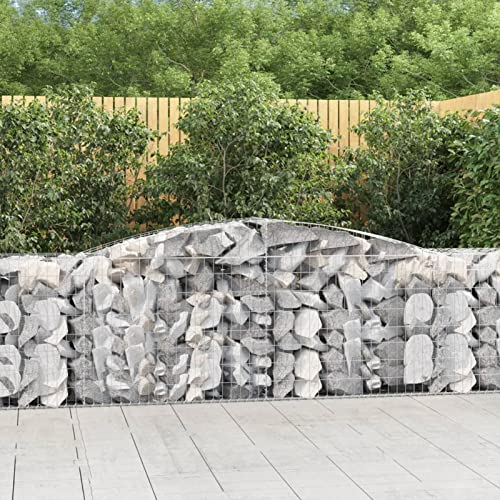 Bulliing Gabionen mit Hochbogen 9 STK. 400x50x80/100cm Verzinktes Eisen Drahtkorb Garten Gabionen Zaun Gabionen SäUle Zaun Garten