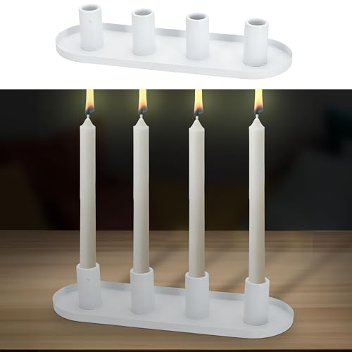 Stabkerzenhalter weiß | 34,5x11,5x6,5cm Metall oval | Kerzentablett für 4 Kerzen Kerzenständer Stabkerzen (1 x Stabkerzenhalter weiß)