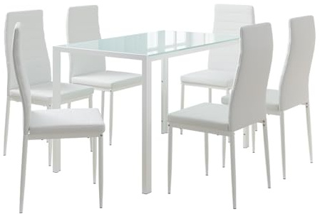 Vicco Set da pranzo Grand, Bianco, 120 x 75 cm con 6 sedie, per l’utilizzo come set da pranzo in cucina o sala da pranzo