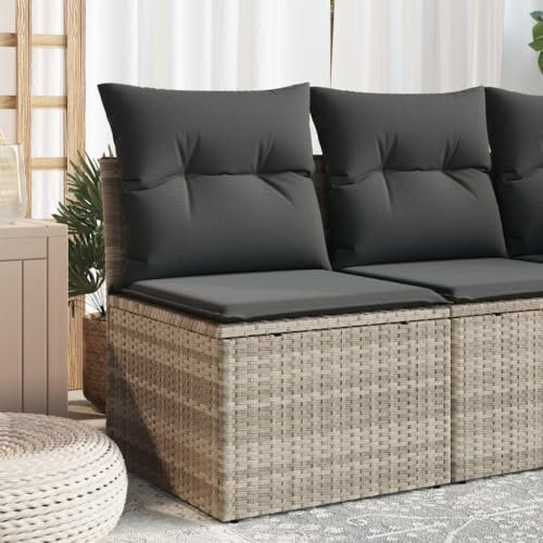 Xichuzi Gartensessel ohne Armlehnen mit Kissen Hellgrau Poly Rattan, Gartenstühle, Gartenmöbel, Balkonstuhl, Garten Stühle, Terrassenstühle, Balkonmöbel - 366190