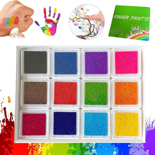 ZANWANXIN Funny Finger Painting Kit, Washable Finger Paint Sets with Book for Kids, Diy Crafts Finger Paint Sets, Colorful and Easy Clean Up, Finger Painting Fortoddlers 1-3 (Square - 12 colors)