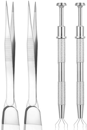AOZUO Set di 4 pinze per piercing per palline, pinze per piercing in acciaio inox, con punta e punta angolata per gioielli in pietra