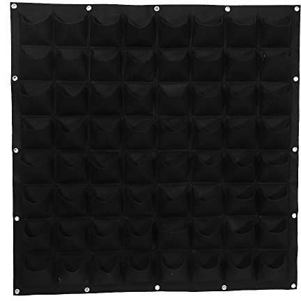 Fdit Wand-Pflanztaschen, 64 Taschen, Vertikale Wand-Hänge-Pflanztasche, Grüner Filz-Hänge-Wachstumsbeutel, Weicher Pflanzbehälter für den Garten Im Freien (Black)