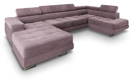 Masseno Ecksofa CASONE R-S mit Schlaffunktion U-Form, Glamour Sofa mit Bettkasten, Wohnzimmersofa, Couch, Soffa, Bettsofa, Couchgarnitur - Flieder, Monolith 62