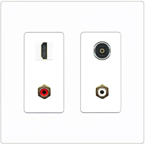 RiteAV 2 puertos RCA (rojo-blanco) 1 HDMI Toslink-placa de pared óptica - 2 bandas [blanco sin tornillos]