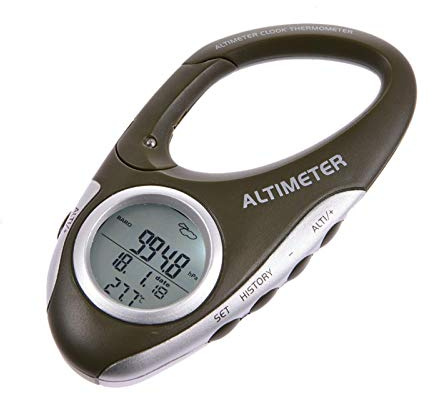Digital Altimeter Barometer | Portable Hiking Barometer | Multifunctional Electric Altimeter with Clock, Altimeter with Carabiner for Hiking, Compass with Altimeter