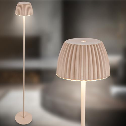 Briloner - Riffle lampada da terra LED senza fili IP44 con touch, 19 x 124 cm, dimmerabile, funzione memoria, lampada da terra a batteria, vincitore del German Design Award 2025, beige