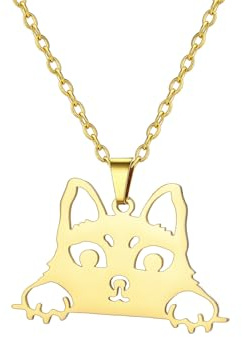 kkjoy Katt med huvud peting halsband rostfritt stål söt husdjur kattunge hänge smycken för kattälskare kvinnor charmiga damer, Adjustable, Rostfritt stål, Ingen ädelsten