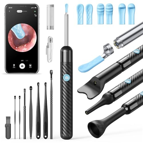 miluna pro plus intelligenter ohrenreiniger mit hd kamera Visuelles Ohrendoskop mit LED Licht, wasserdichter Ohrenschmalz Entferner für iOS und Android