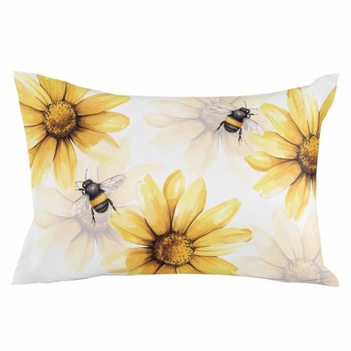 Pillowcase 16x24 Inch Watercolor Bee Daisy 1 Soft Brushed Microfiber Pillow Covers with Hidden Zipper Closure Bed Pillow Shams for Bedroom Sofa Car, 1pcs