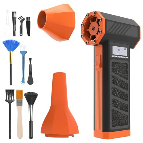 Ruaizel Plumero de aire comprimido, 180.000 rpm, eléctrico, inalámbrico, soplador de aire para PC, teclado, al aire libre, casa y coche (negro y naranja)