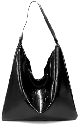 hxusin Leder Tote Bag - Stilvolle Slouchy Hobo Umhängetasche, geräumige übergroße Geldbörse für Frauen, elegante & praktische Handtaschen, Raffiniertes Schwarz, 15 x 2 x 15 inches