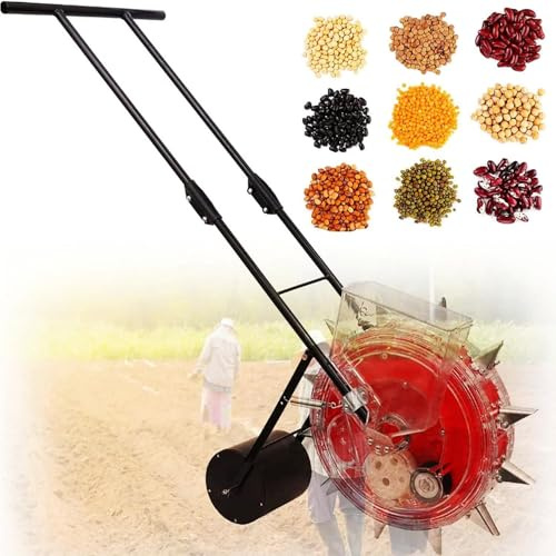 Asiwnshw Portable Manual Seeder Hand-Push Garden Seeder Seeding Machine and Fertilizer Applicator, Roller Row Planter Corn Planter Seeder for Soy Peanut Corn Cotton Soybean(9 Mouths)