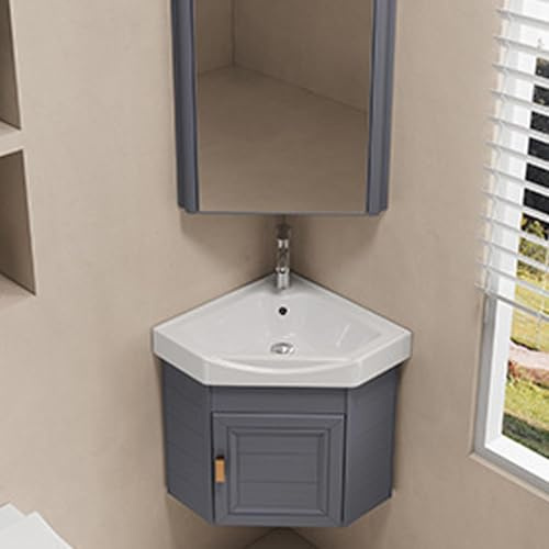 Lavabo de Salle de Bain avec Meuble Vasque - Vasque et Meuble de Rangement en céramique Blanche, Plan de Travail 38/43 cm, Vasque d'angle pour vestiaire et Toilettes