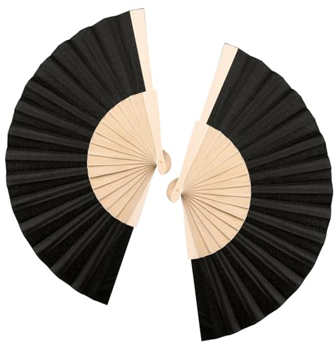 GWHOLE 2 Pack Hand Fan Folding Fabric Folding Fan for Rave Dancing Wedding Gift and DIY Home Decoration, Black