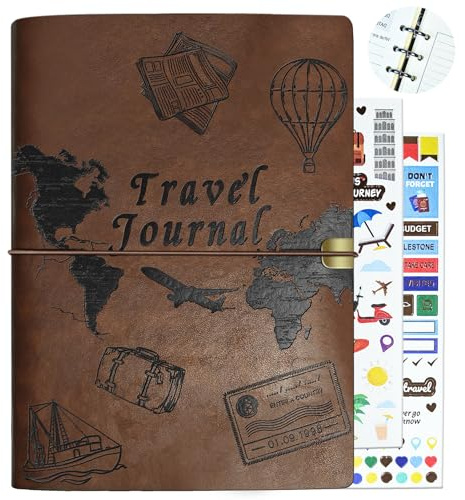 Tolivip Travel Journal for Women Men and Couples, Leather Travel Notebook with Prompts, Travel Memory Book & Adventure Book (Brown)