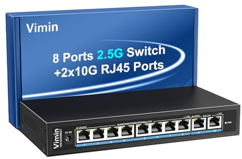 Commutateur Ethernet Non géré 10 Go avec 8 Ports Base-T 2,5 G, 2 Ports RJ45 10G, commutateur réseau Base-T 2,5 Go, capacité 60 Gbit/s, commutateur Multi-Gigabit pour Bureau/Montage Mural pour NAS, PC