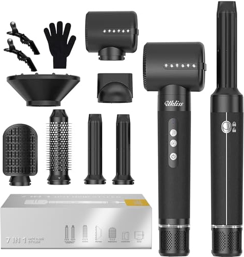 UKLISS Airstyler 7-in-1 Pro, Hair Dryer & Haarstyler mit Lockenstab Automatisch, Föhnbürste, Diffusor, Haarglätter, Rundbürste, Warmluftbürste, Haarstyling Geräte Set für Locken, Glätten, Föhnen