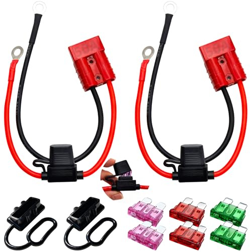 CESFONJER Cabrestante de conexión rápida con Fusible, Conector Power de 50 A, Cables de batería de 10 AWG y 30 cm, Conectores rápidos Rojos para Transferencia de energía de batería (Paquete de 2)
