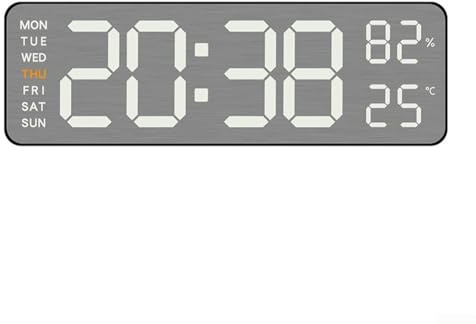 FACAIIO Reloj de pared electrónico con pantalla LED, esfera de metal cepillado, formato de 12/24 horas, temperatura y humedad, para oficina en casa