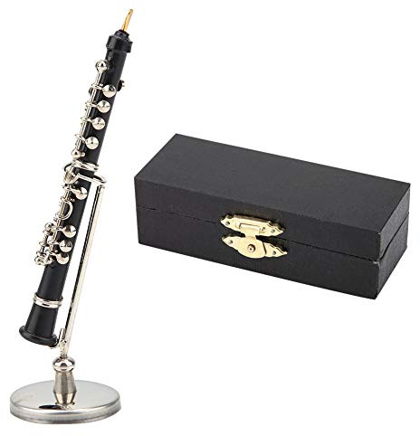 Cloimei Mini-Oboe-Modell, Musikinstrument, Sammlerstück, Ausstellungsgeschenk für Musikbegeisterte, Elegantes Metalldekor mit Halter und Box, 8,5 cm, Gold