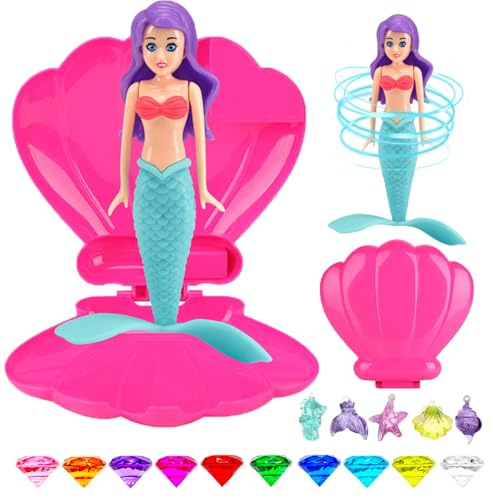 Hoadyush 19 Pièces Jeux Piscine – 2 Coquillages, 2 Sirene Jouet Fille et 15 Diamants Set, pour Baignoire, Piscine, Entraînement de Piscine sous-Marin, Jouet de Natation