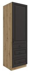 Kuechen-preisbombe Küchen Hochschrank 60 cm mit Schubladen Stilo Grau + Eiche Artisan Küchenzeile Küchenblock Einbauküche Landhaus Küche