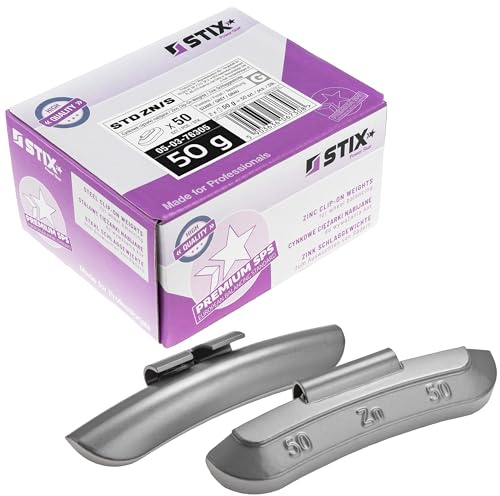 STIX 50 Pesas de Impacto de 50g de Zinc para Llantas de Acero | Para taller de automóviles, contrapesos de rueda, acabado galvanizado resistente al óxido, fácil montaje, peso exacto