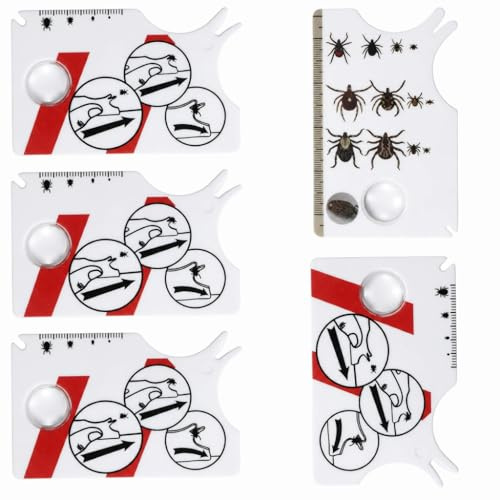 QEAS 5pcs Tick Cards, Tick Remover Tool, Tick Catching Card with Magnifying Glass, Pet Tick Catching Tool Portable, Tick Remover for Humans, Dogs and Cats
