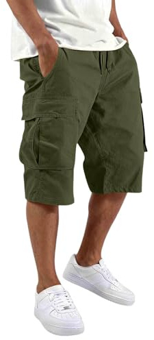 Short Homme Cargo, Décontracté Coupe Ample Bermuda Homme Cargo Latérales Fonctionnelles Fermeture Bouton Passants Ceinture Port Quotidien Loisirs Voyage Short De Sport avec Poches Randonnée Casual
