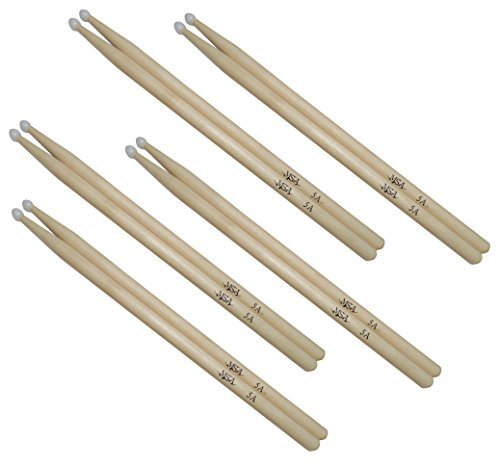 5 Paar DRUMSTICKS 5AN — (10 Stück) — AHORNHOLZ — SCHLAGZEUGSTÖCKE — AHORN — NYLONKOPF — TROMMELSTÖCKE — MSA — MAPLE WOOD STICKS 5AN