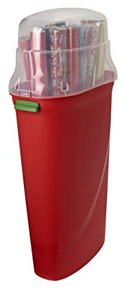 HOMZ 2-Pack Seasonal Holiday, Plastic Vertical Gift Wrap Storage Organizer, Red & Clear - Paper Wrapping Bin Containers for Christmas Gifts and Birthday Presents