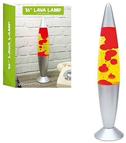 The Home Fusion Company Klassisch 16 Lava Lampe Zur Auswahl inklusive Blau Rosa & Glitzer Lampe - 16 Lava Lampe Gelb Flüssigkeit & Rot Wachs